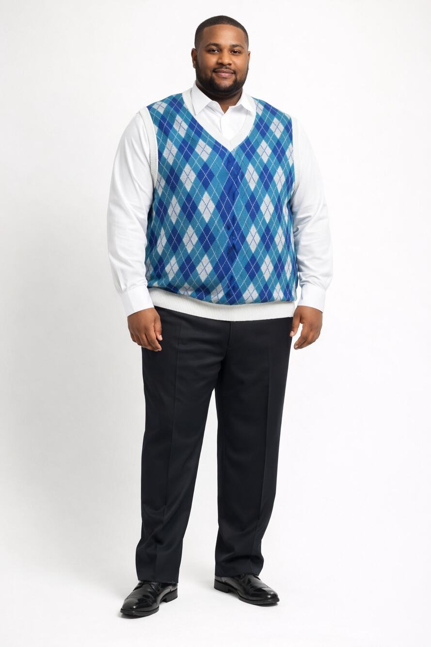 Vintage Prestige White Blue Argyle Sweater Vest XXL